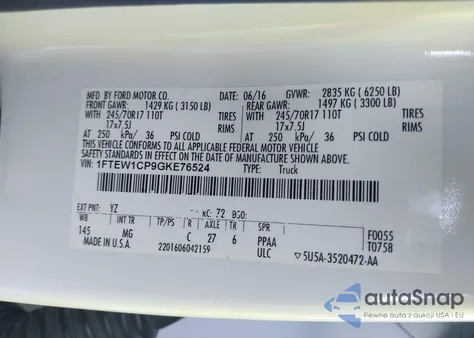 2016 Ford F-150 Xlt from USA, damaged, VIN 1FTEW1CP9GKE76524